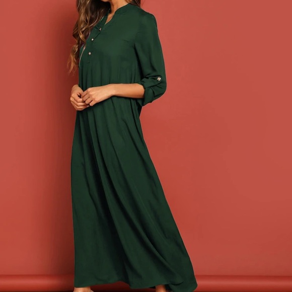 BRAND NEW GREEN MAXI COLLARED SHIRT DRESS SLEEVES - Picture 3 of 5